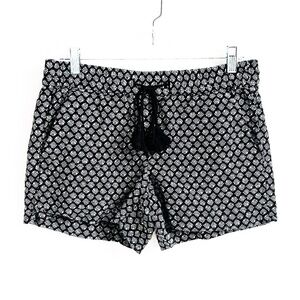 LOFT Ann Taylor Linen Drawstring Pull On Mid Rise Shorts Black White Pockets S